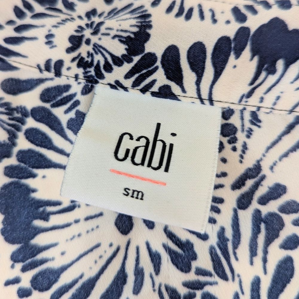 CAbi Navy & White Printed Ruffle-Trim V-Neck Tank - Picture 8 of 9